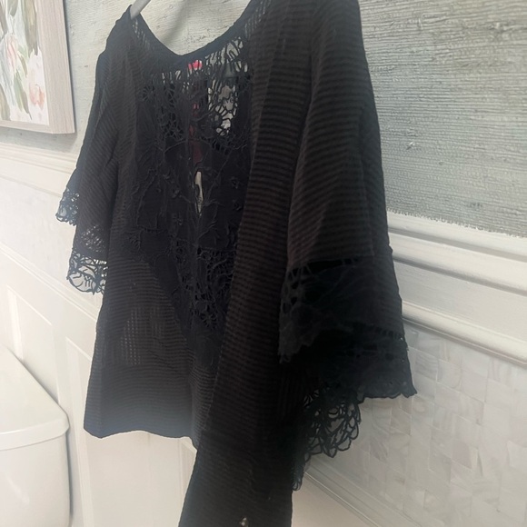 NWT new medium Anthropologie Maeve black w pink bow back lace batwing top - Picture 10 of 17